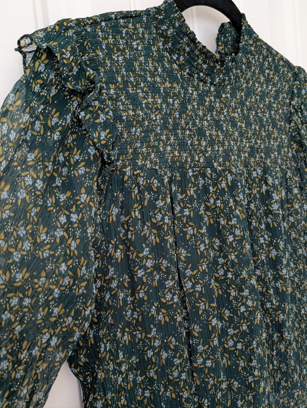 Free People Sheer Floral Long-Sleeve Blouse in Dark Green - Picture 3 of 9